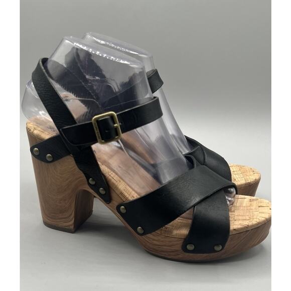 Kork-Ease Drew Leather Heeled Platform Sandals in Black Womens Size 8M EUC - Picture 1 of 12